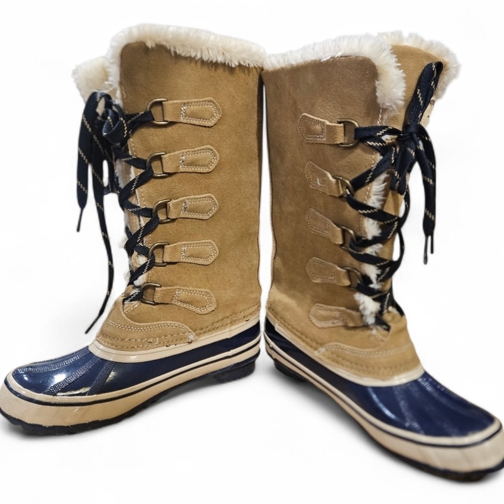 SPORTO Faux Fur Lined  Knee High Duck Boots – Suede & Rubber Winter Boots.Size